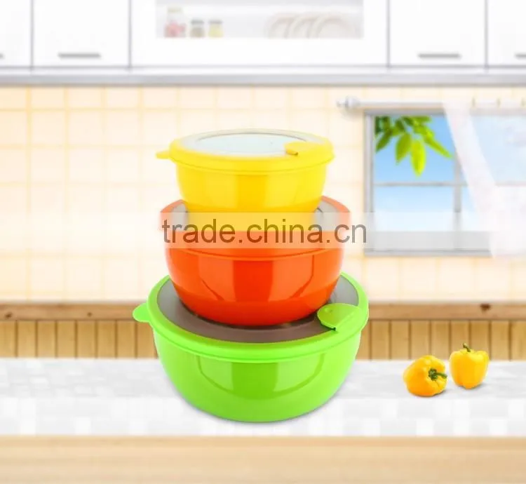Caitang factory stainless steel 3pcs salad bowl set food serving bowl set with lid