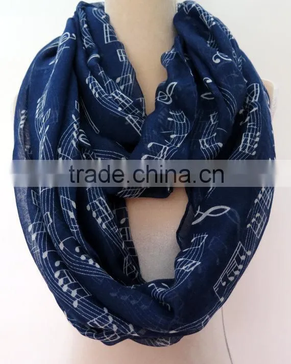 Music Note Printed Fashion Ladies Polyester Circular Scarf Neck Warmer