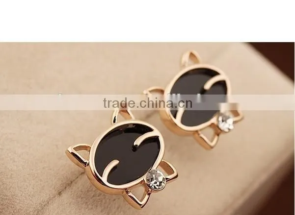 Kitty Cat Earrings Black Cat Stud Earrings Crystal Cat Earrings