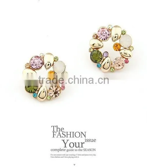 Round Colorful Stud Earring Flower Crystal Earring Clear Rhinestone Crystal Stud Earrings