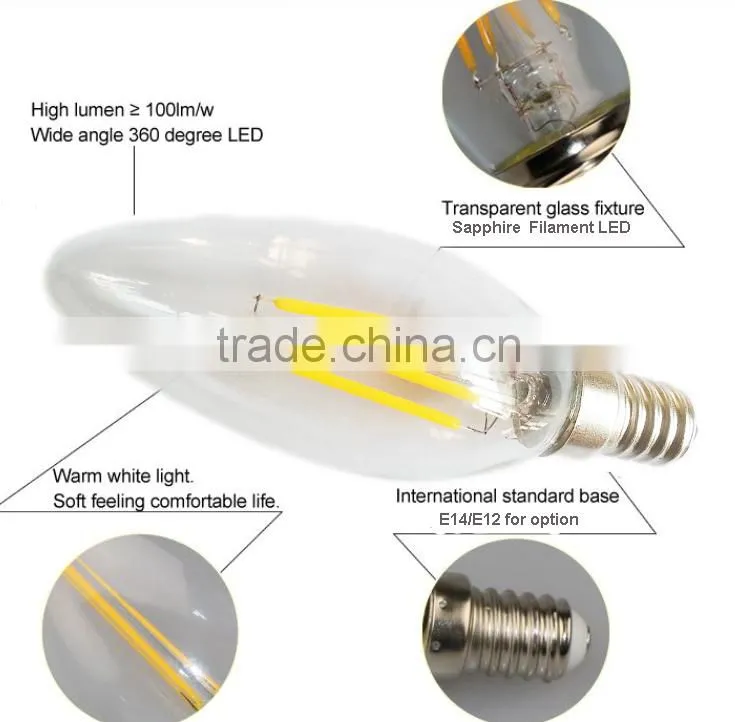 Newest Arrive 130lm/W 360 Degree 2W 4W LED bulb filament