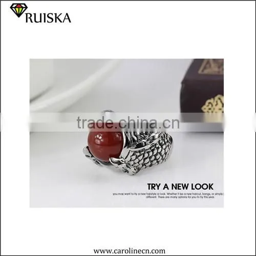Fashion Rhinestone Ring With Antique Silver Tone Titanium Ring