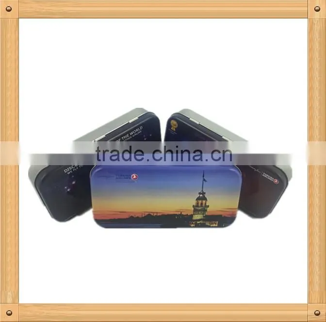 custom rectangular metal pencil tin with hinge lid
