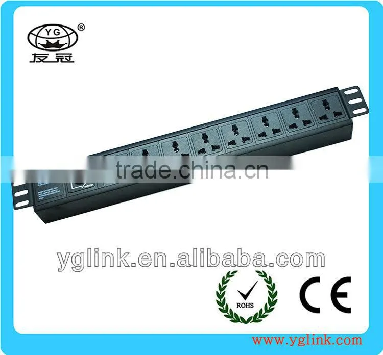 10A 19"1.5U 8ways universal type PDU with overload protection