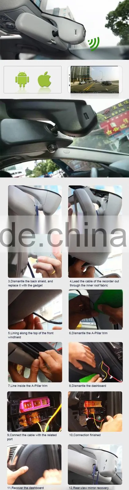 Wifi car hidden camera in car mirror,hidden camera for car