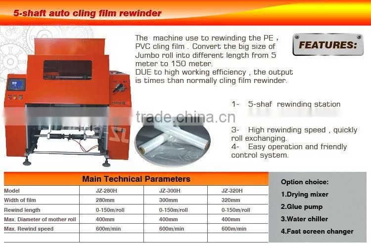 New Design 5-Shaft Auto Cling Film Rewinder rewind stretch