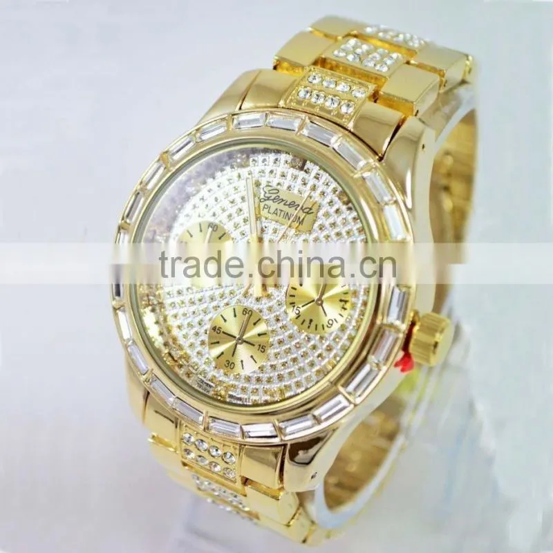 2016 New Arrival stylish Geneva Alloy Metal Hip Hop Bling Bling Watch, big face watch