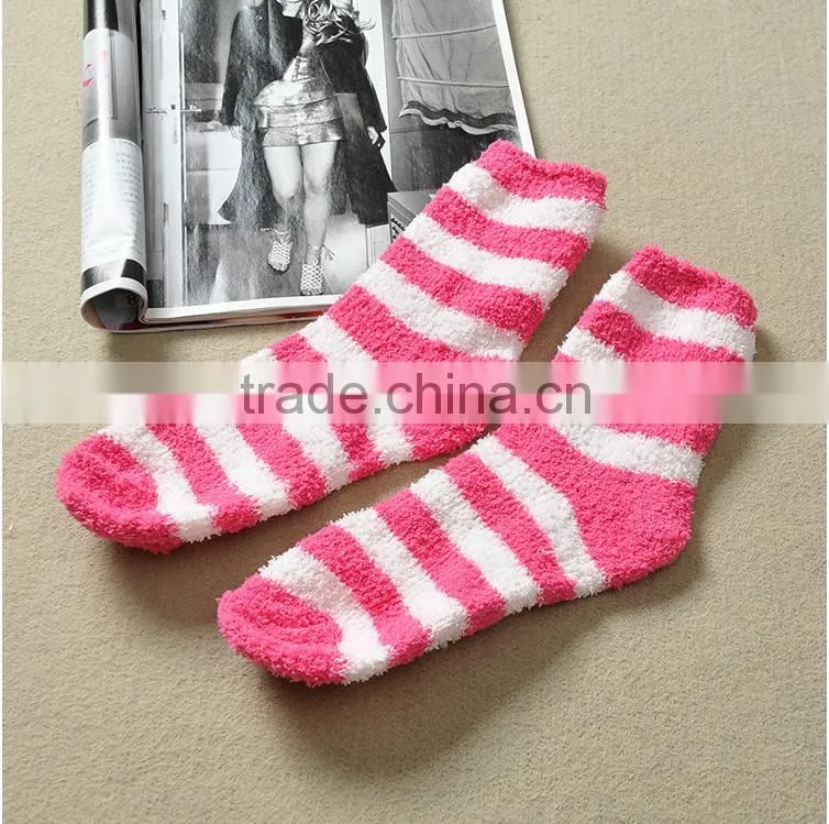 new arrival fancy design Candy color coral flocking half thickening warm winter stripes floor terry socks