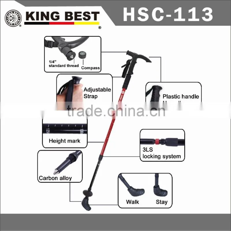 KING BEST new Carbon trekking pole With Phone Holder 3-SECTION adjustable nordic walking poles mountaineering stick