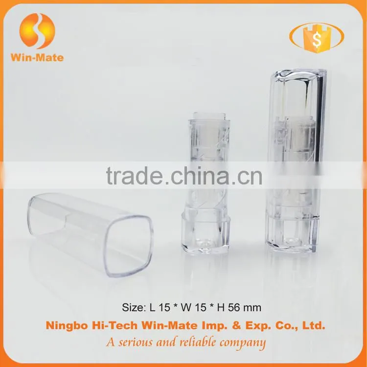Hot sale ! 5.4g square cap plastic transparent lipstick tube packaging
