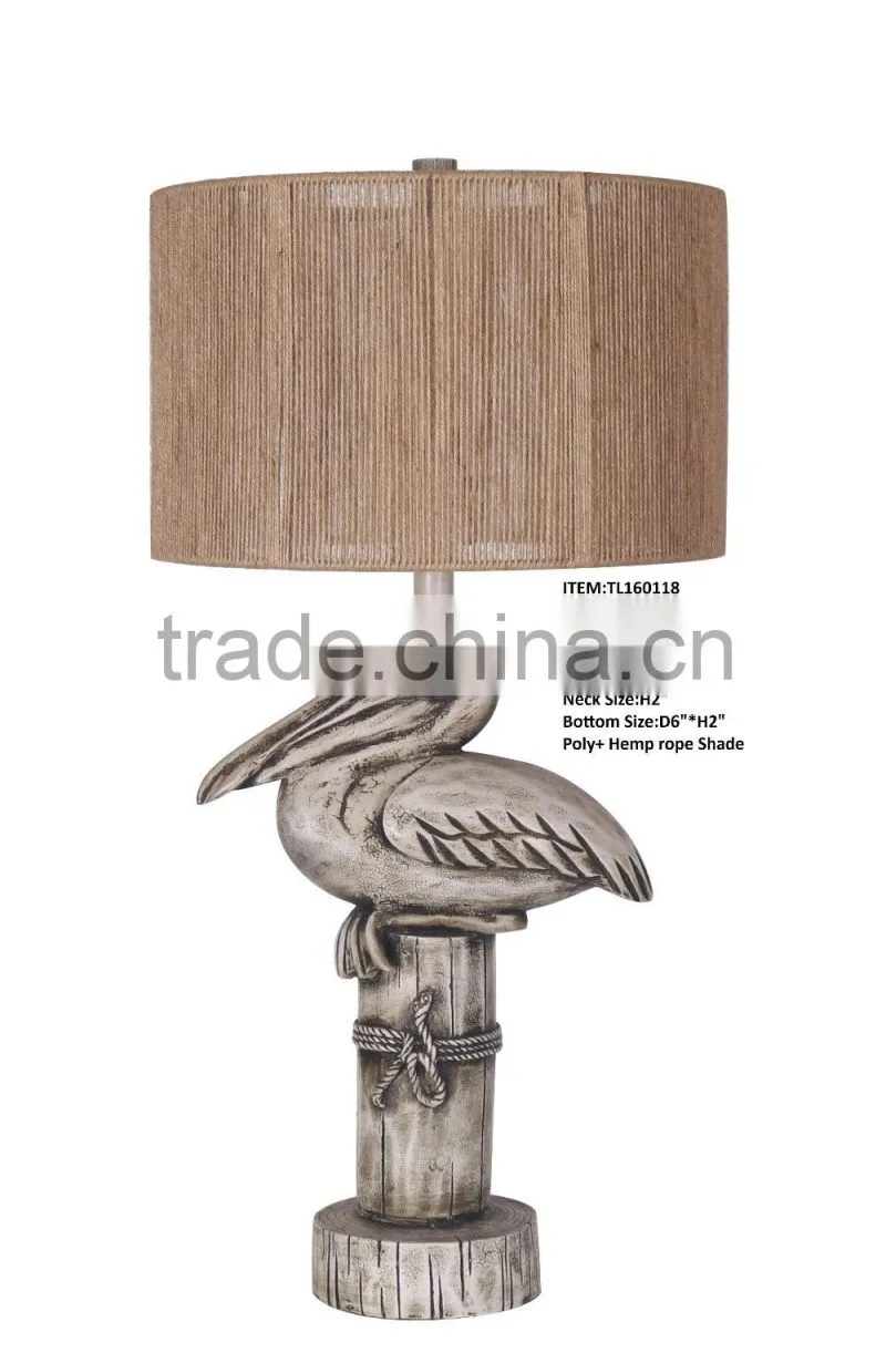 2016 Novelty design cormorant table lamp,hemp rope drum shade