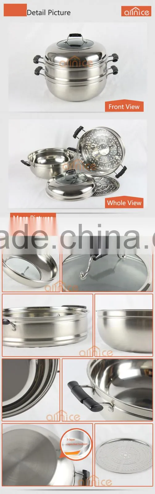 Allnice Steamer Cookware with Insert #SS201 Heavy Gauge Stainless Steel 5 Qt Silver