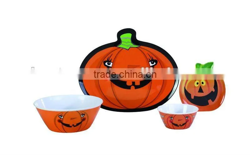 Halloween design dinnerware sets, large plastic halloween pumpkin plate,brass dinnerware set