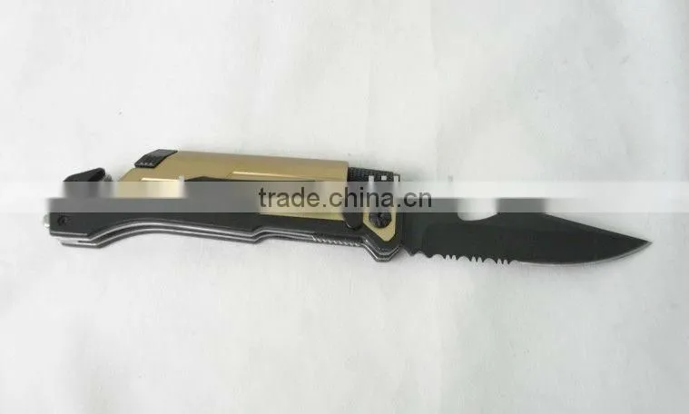 Multi-function Folding Survive Knife with LED light/belt Cutter/Fire Starter