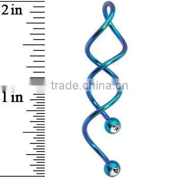 Teal Titanium CZ Super Spiral Twister Belly Ring body jewelry