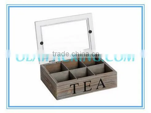 new design bamboo tea bags box with glass top