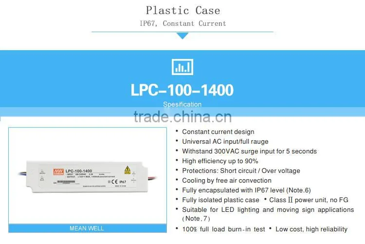 100w Waterproof constant current 1400ma led driver with IP67