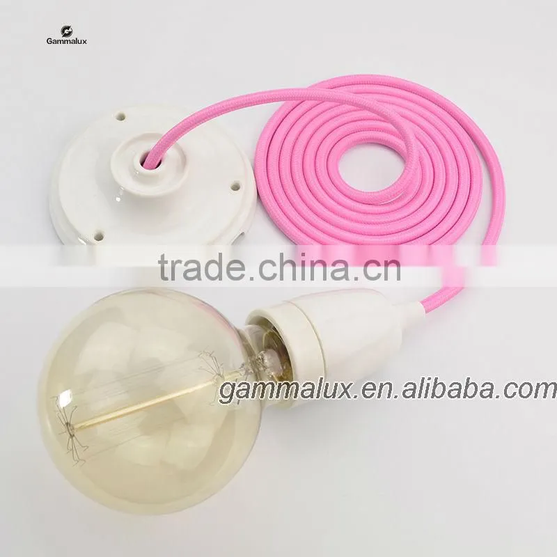 Hot Sale E27 Lamp Holder,Porcelain Ceiling Rose Lamp Holder with Color Textile Cord