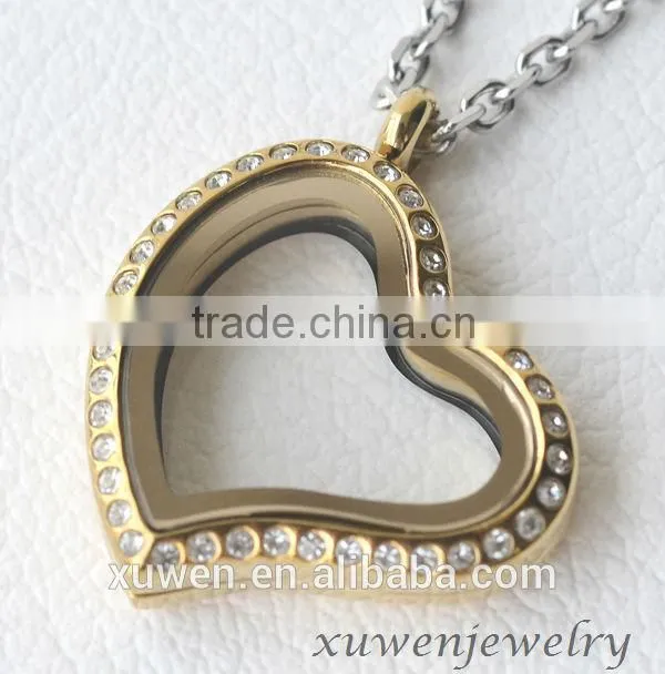 fashion AAA pink crystal heart stainless steel custom lockets