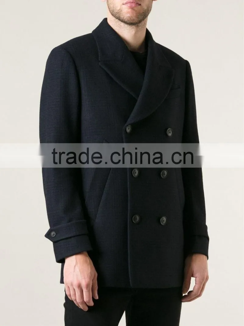 2014 new style 100% Cashmere black double breasted men coat