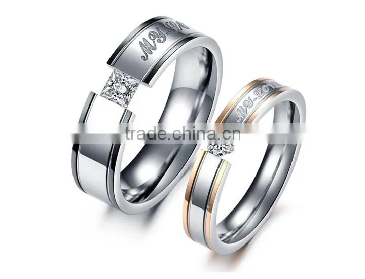 KSTONE 2015 new products 316l stainless steel couple diamond engagement ring, wedding ring couple ring