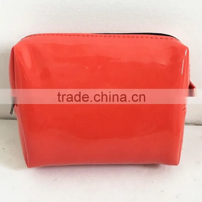 Red Shiny PU Zipper Coin Pouch Cosmetic Small Size Storage Bag For Make Up Utensils