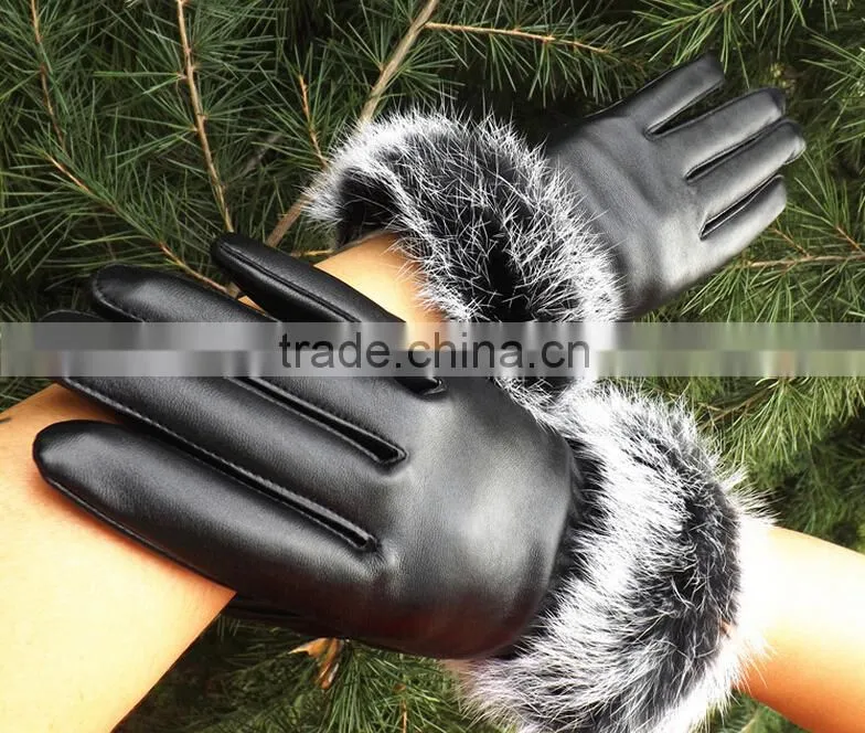 Korea Style Full Finger PU Material Winter Keep Warm and Velvet Cycle Gloves for Woman