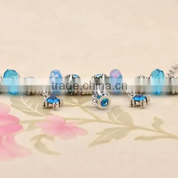 2016 DIY Blue Crystal Bead Charm Bracelets Jewelry