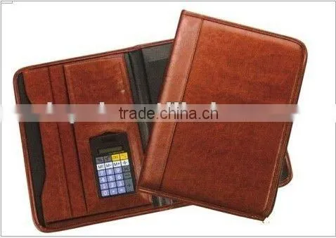 multi-function brown leather business notebook for manager