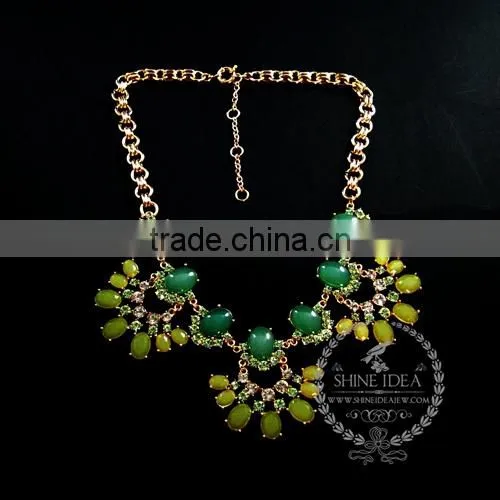 vintage antiqued gold green glass cabochon chunky chic fashion choker statement women necklace 6320031