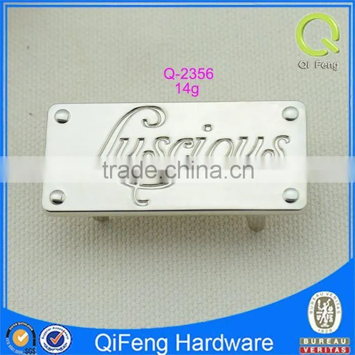 Q-2356 light gold metal label use in bags silver logo plate