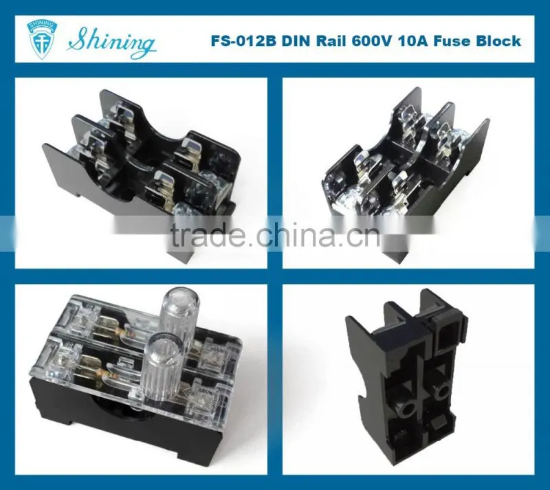 FS-012B 35mm Din Rail Mounted 600V 10A 2 Pole Midget Fuse Base