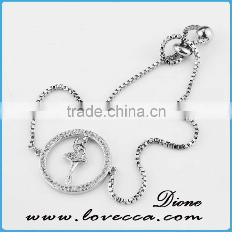 European style silver adjustable micro pave bracelet