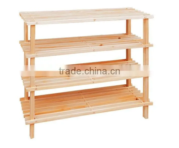 4 Tier Slatted Wooden Shoe Rack - 68 x 74 x 26 cm