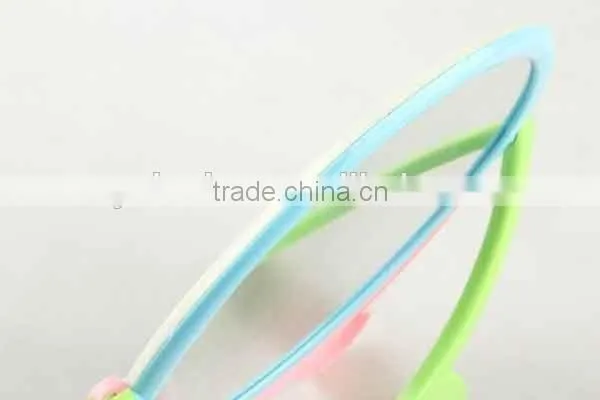 Colorful round plastic double sided with double round foot base mirror