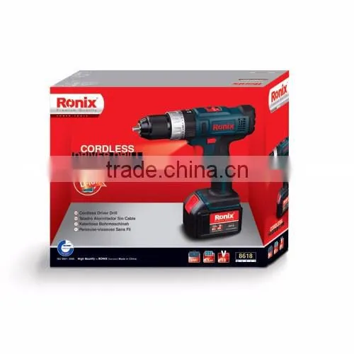 Ronix Industrial level Cordless Driver Drill water proof motor 18V 1.5Ah Li-ion model 8618
