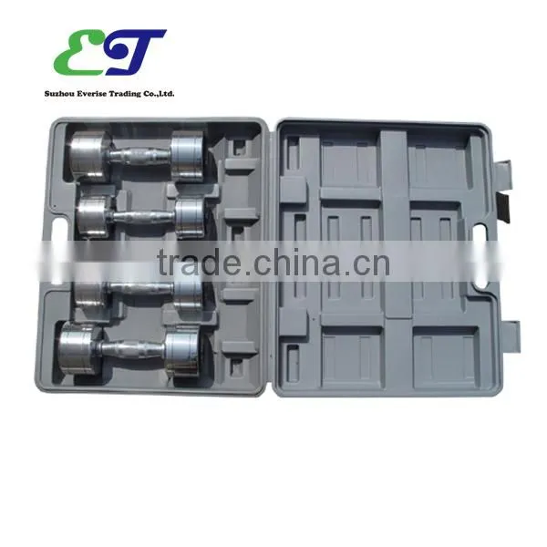 Chrome dumbbell set with carrying box