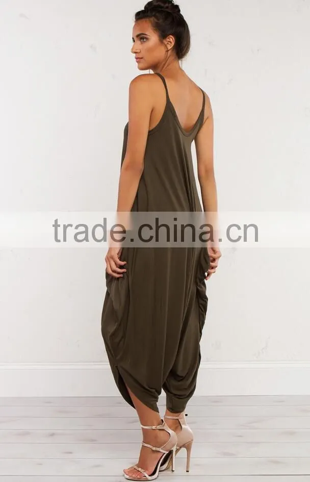 Women Apparel Suppliers Women Loose Fit Harem Tank Romper Round Neck One Piece Spaghetti Strap Jumpsuit Wholesale