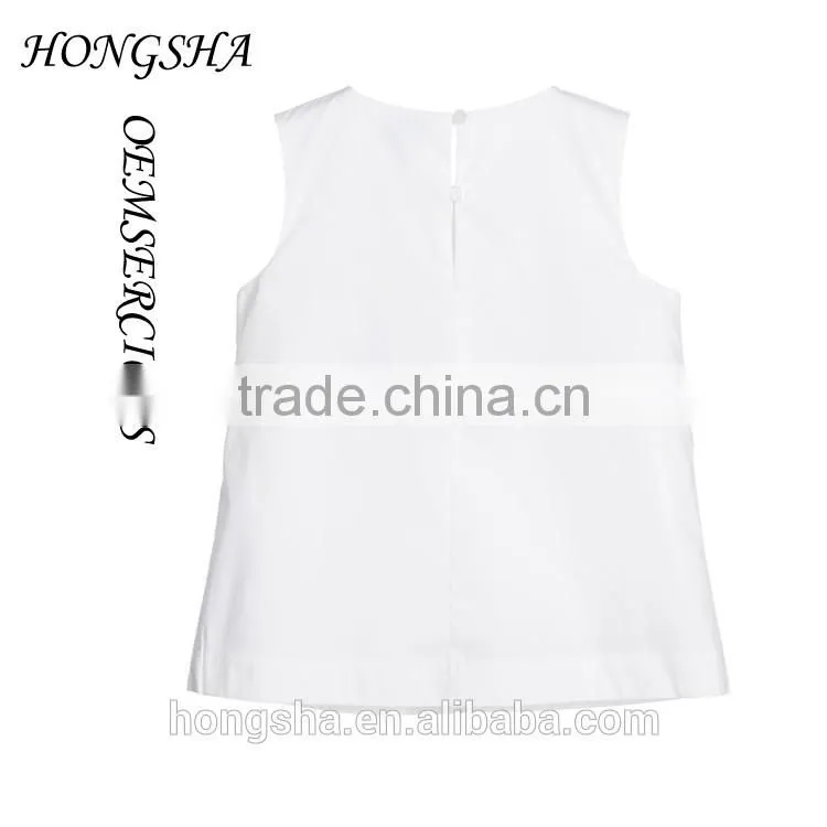 Fashion Baby Girls White & Navy Blue Ruffled Cotton Cutting Blouse Designs HST7741