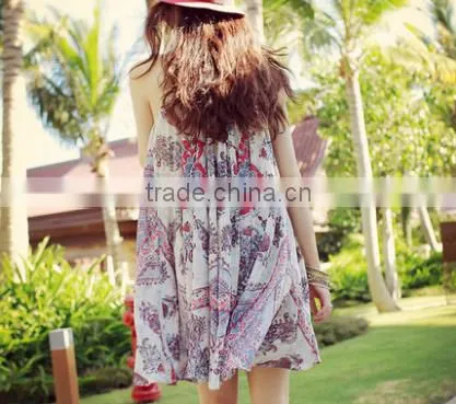 2016 New Summer Women Short Strapless Shoulder Beachwear Bohemia Dress