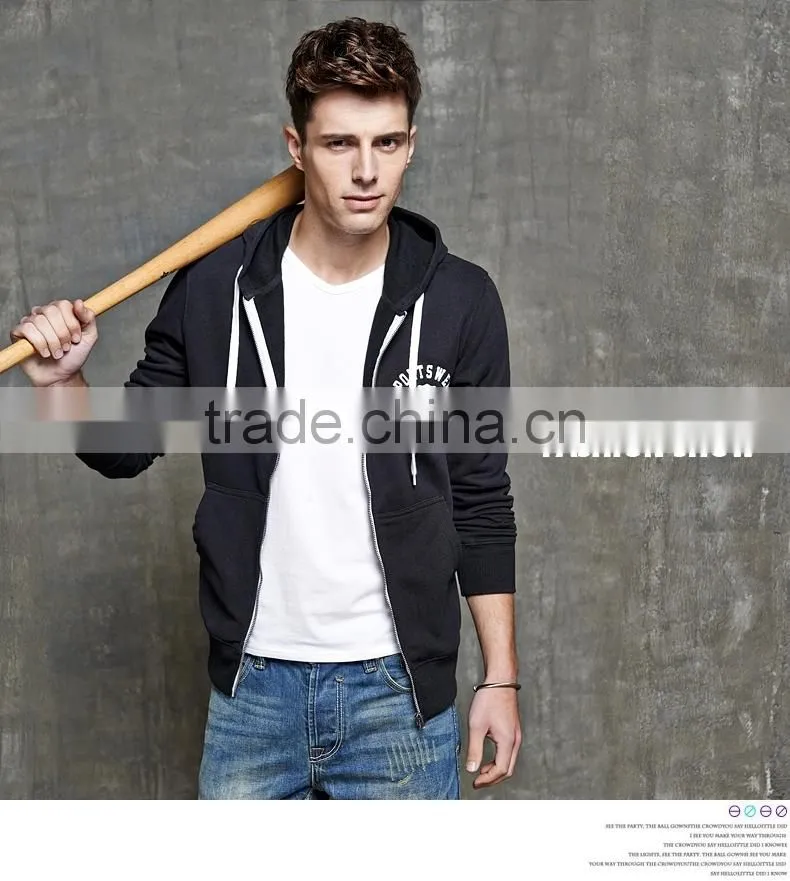 Sport cotton zipper up black man custom color hoodies