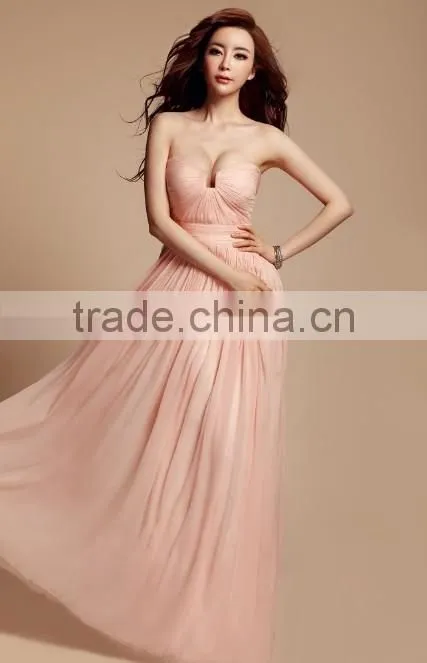 pink chiffon casual prom fashion dress 2015 women clothing