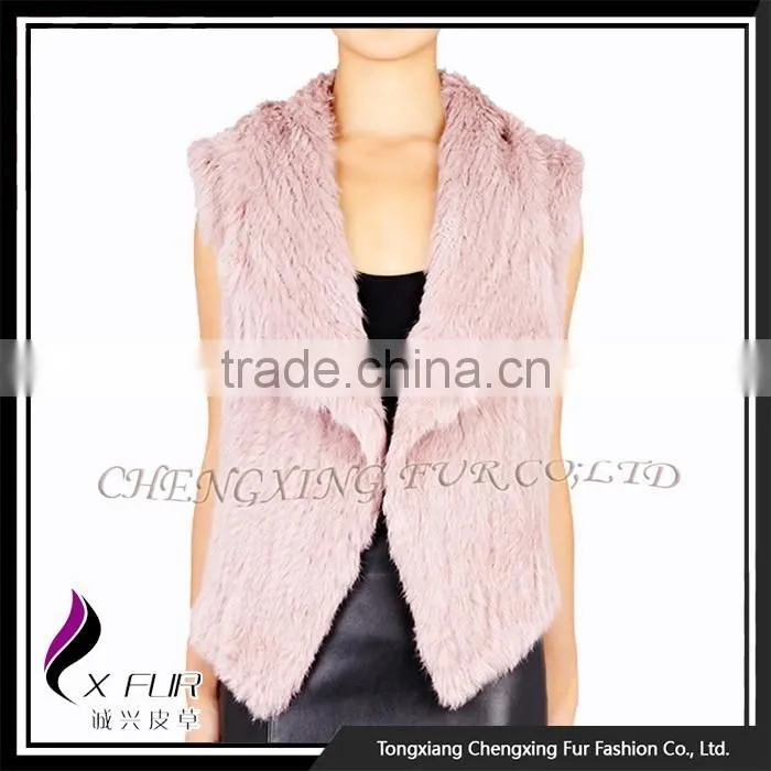 CX-G-B-192F 2016 Latest Knitted Rabbit Fur Fashion Womens Gilet