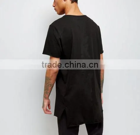 New fashion printed tees longline short sleeve t shirt men summer casual black t-shirt