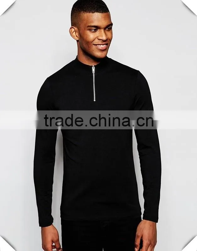 Black Plain Mens Long Sleeve T-Shirt Slim Fit 1/4 Zipper Tops Muscle Lightweight Jacket Quarter Zipper T Shirts