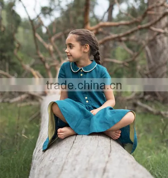 High Quality Washed Girl's Linen Dress Kids Linen Summer Dress