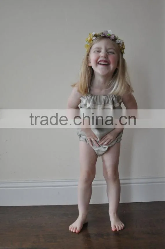 Beige Halter Girls Shorts Baby Clothes Romper Linen Baby Boutique Summer Outfit