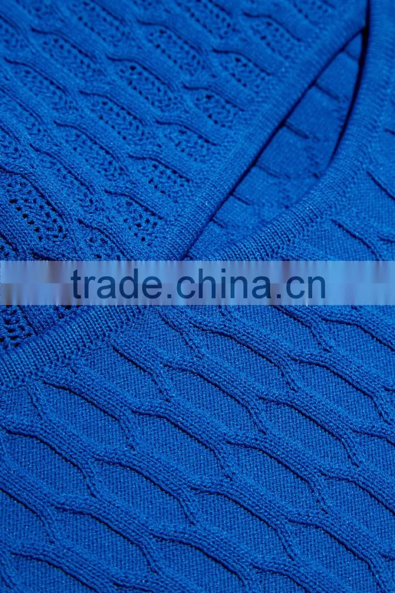 Sexy Designed Deep V-Neck Plain Blue Sweater Crop Top for Ladies