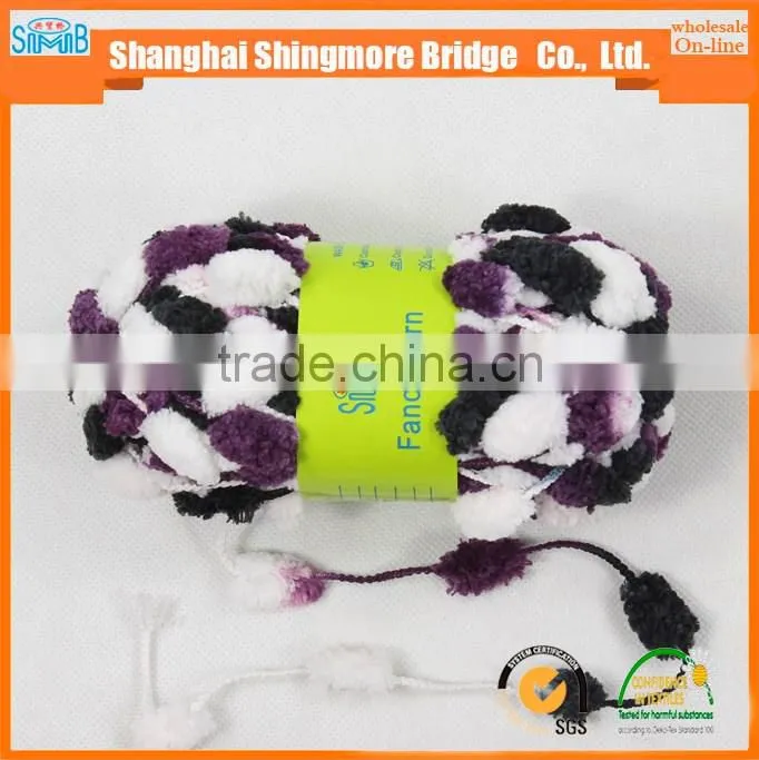 China fancy yarn factory hot wholesale 2016 new fashion yarn pompom yarn for knitting