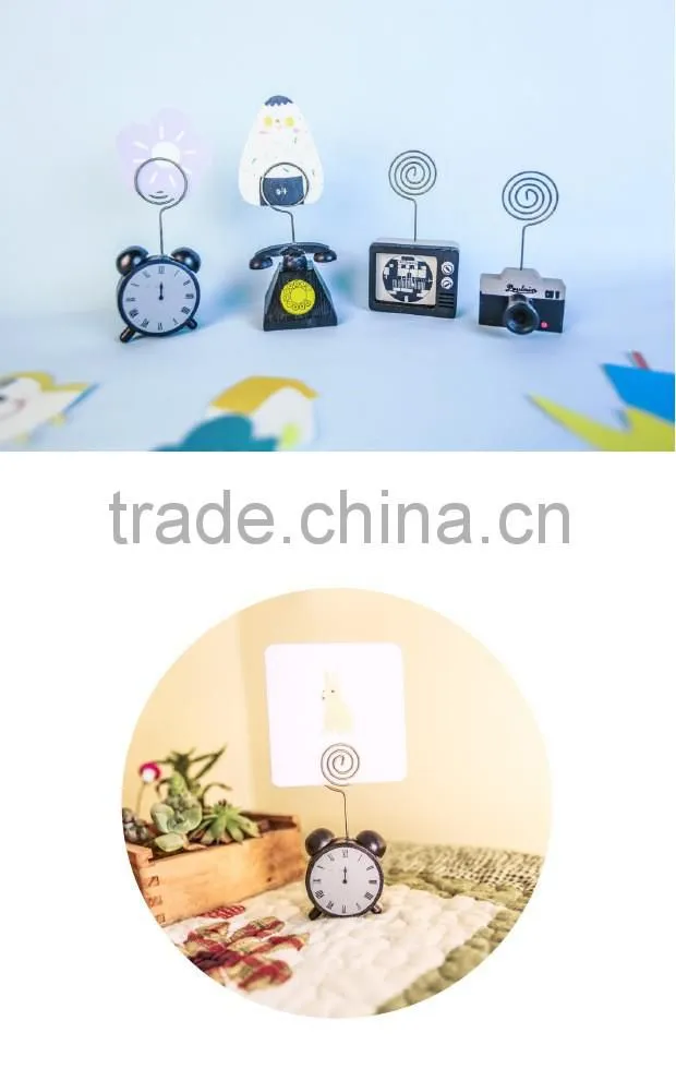 Novel cute clock camera TV telphone shape name card paper photo clips stand holder resin craft for logo custom